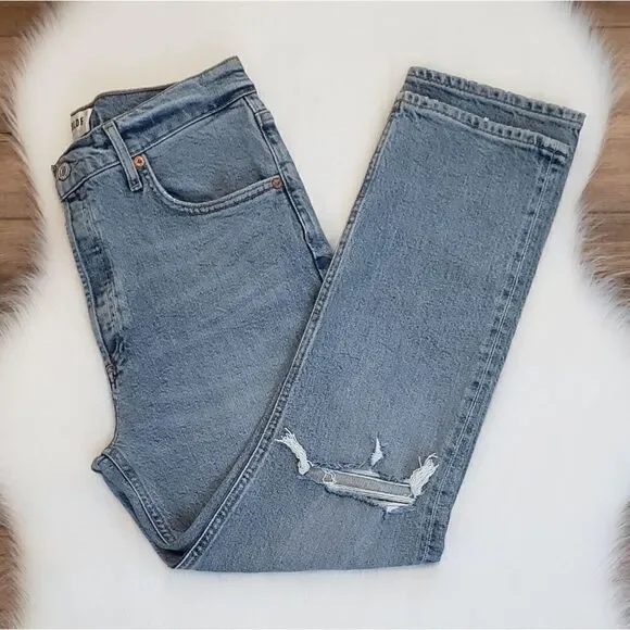 Agolde Riley High Rise Straight Leg Crop Denim Jeans In Whiplash NWT - Picture 10 of 11